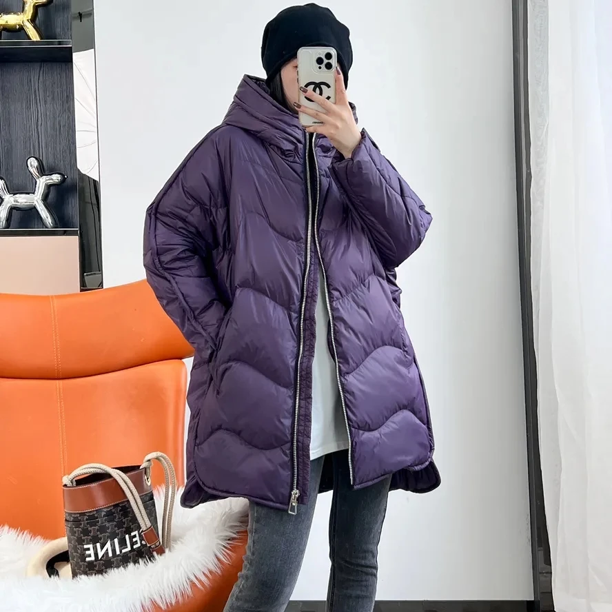 Oversized Down Jacket Women\'s 2024 Winter New Loose White duck down Jacket Thicken Warm Female Hooded Parka Overcoat Casual Wear