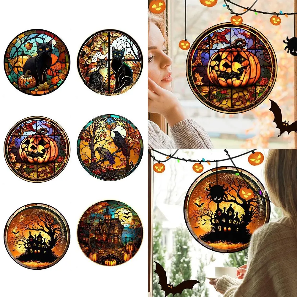 2023 Halloween PVC Glass Window Static Sticker Horror Castle Cat Decorative Sticker Halloween Glass Decals Home Party Decoration