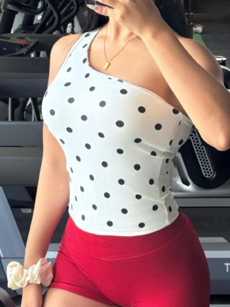 

New Arrival Women's Yoga Vest Dots Printed Design Tight High Elastic Girls Female's Sports Fitness Top