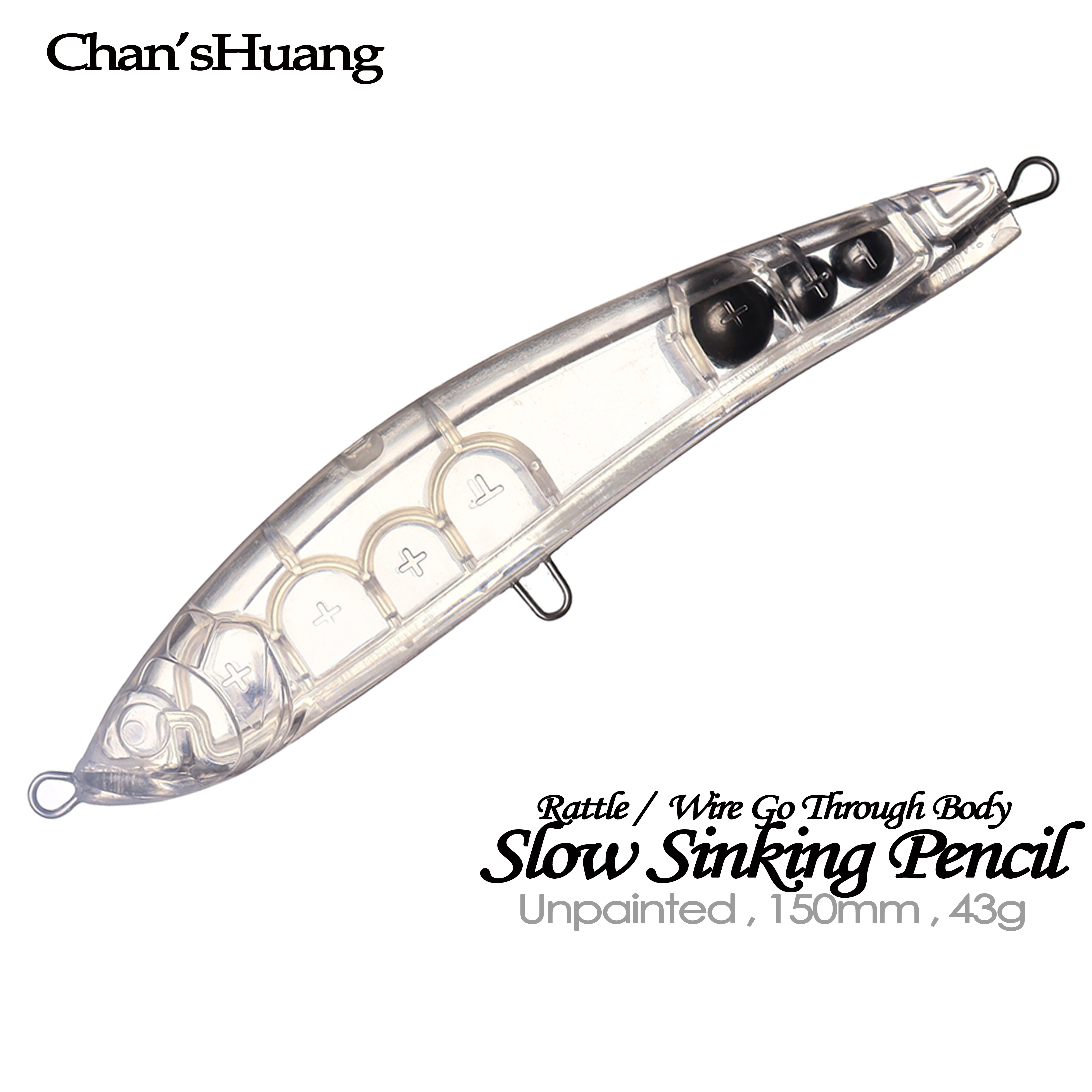 Chan'sHuang 10PCS Unpainted Blanks Bait 15cm 43g Slow Sinking Rattle Pencil Handmade Artificial Fishing Lure