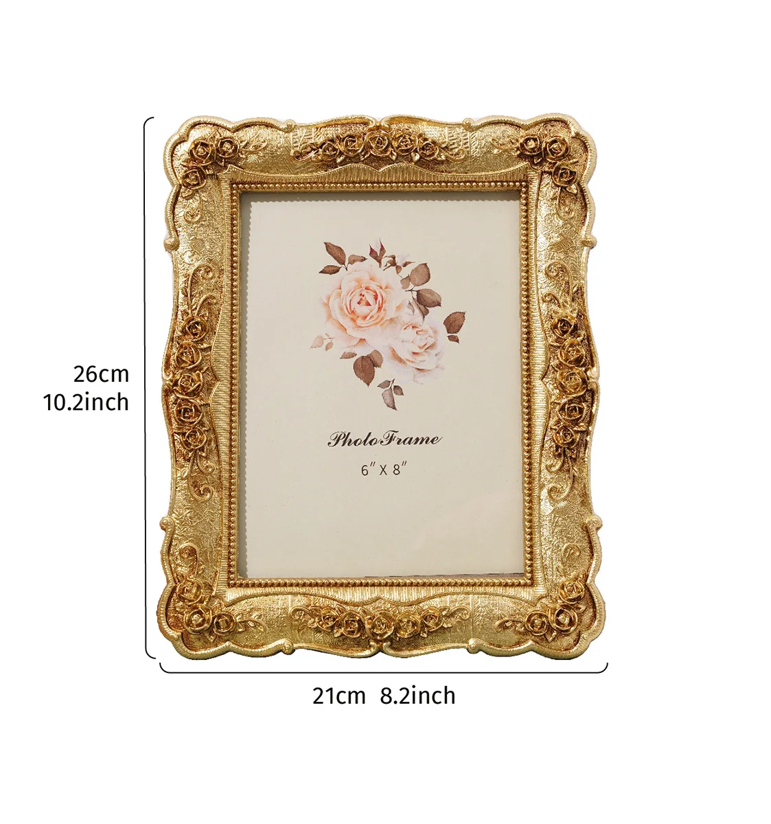European-style Rectangular Golden Rose Relief Frame