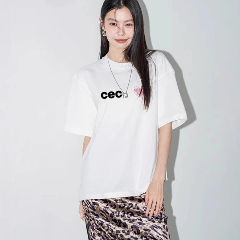 

Summer Korean Version of Love Printed T-shirt Women's 2025 Summer New Loose Half-sleeved Casual Short Sleeves