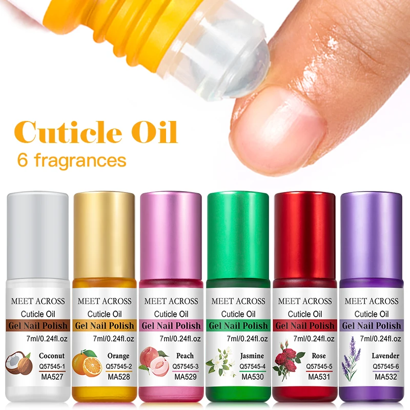 MEET ACROSS 6 Flavor Cuticle Oil 7ml/bottle Alcohol-Free Nourishing Nail Care Moisturizing Treatment for Dry, Damaged Nails
