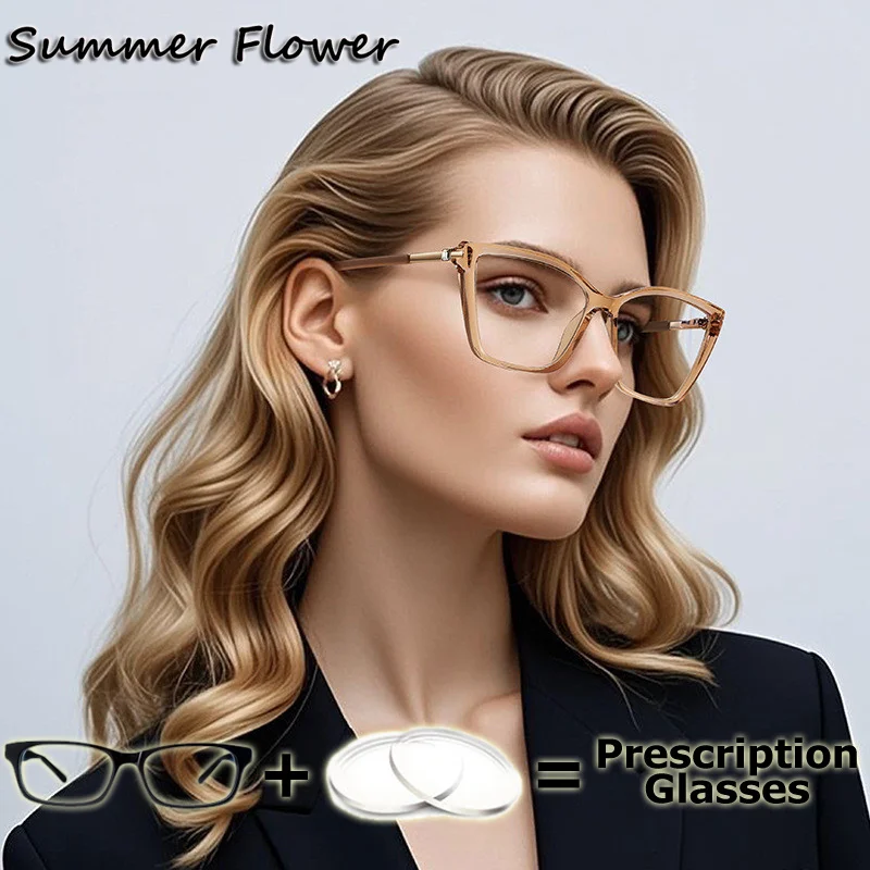 

Prescription Glasses Fashion Women Cat Eye Myopia Recipe Clear Lenses Transition Multifocal Progressive Designer Eyeglasses