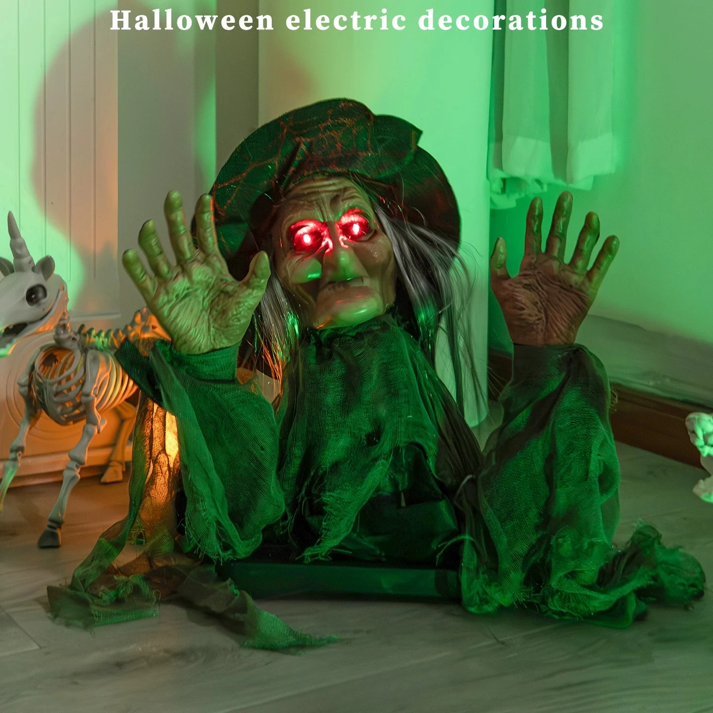 For Swinging Witch Groundbreaker Prop, Halloween Electric Sensor with Light & Sound