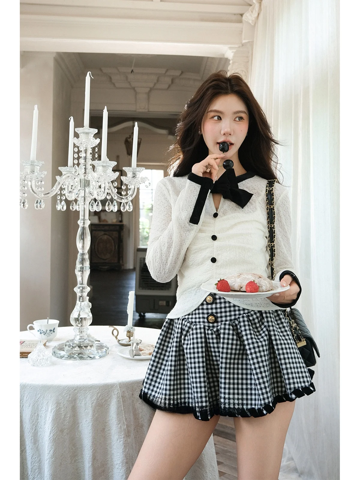 

Anti-Aging Woolen Lace Top Thiened Women's Faion Set Autumn Season Long Sve ort Pants Two-Piece Ensemble