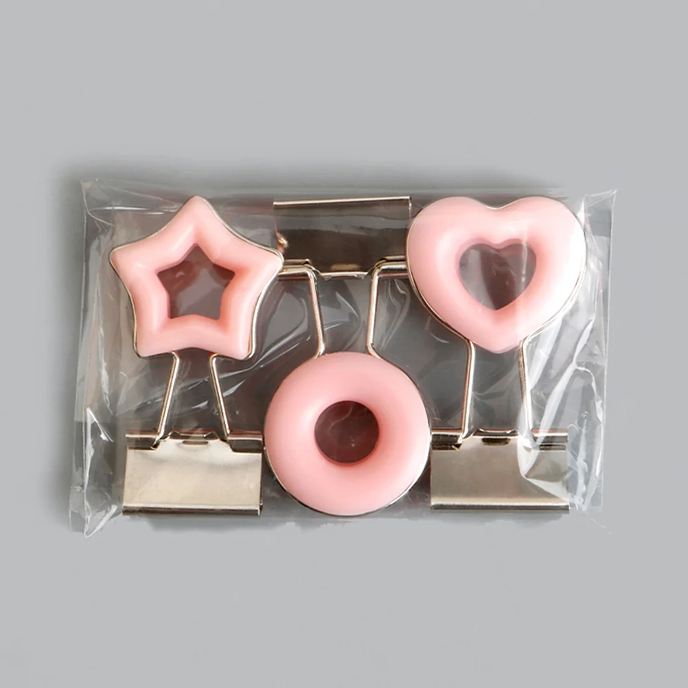

3Pcs Metal Binder Clips Heart Star Hollow Design Document Clips Office Paper Pegs Folder Clip Pink Paper Pegs Binder Clip