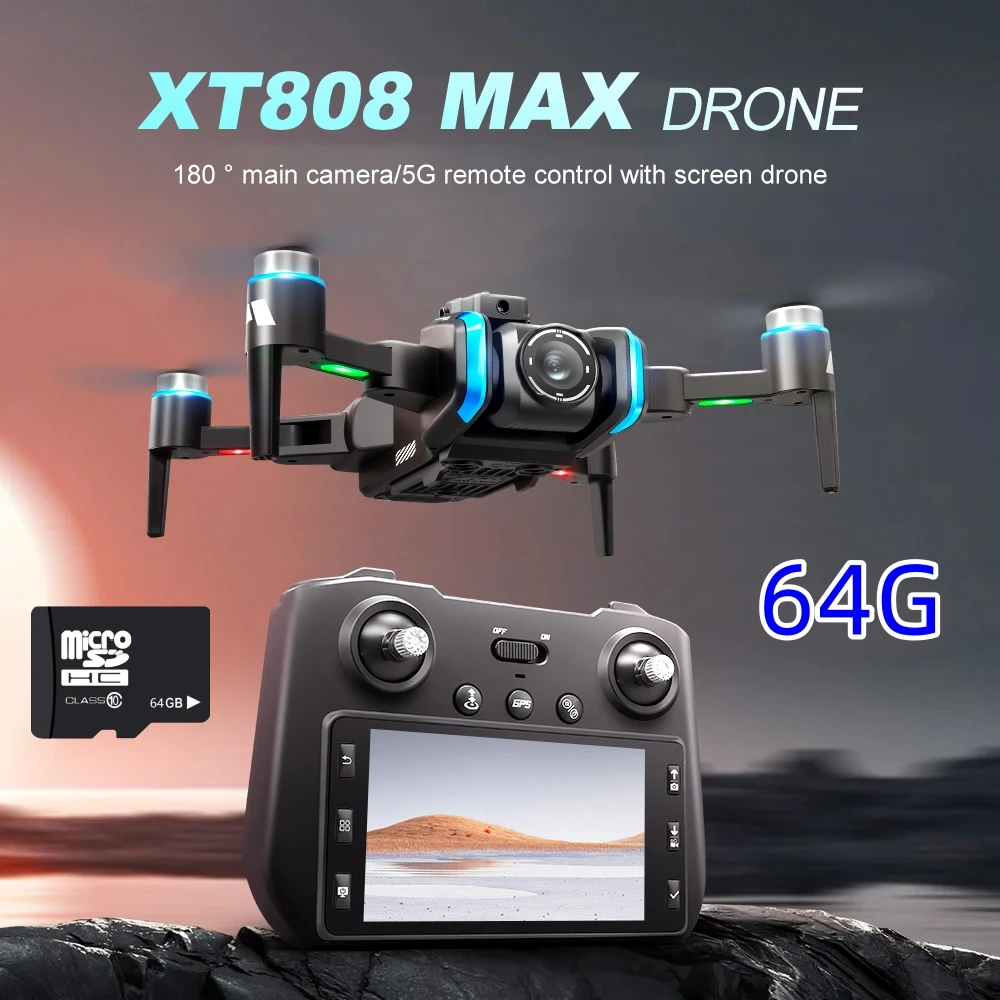 XT808 GPS RC Drones Professional 8K HD Light Flow Cameras Aerial 5G Brushless Avoiding Obstacle Large Screen Folding Quadcopters