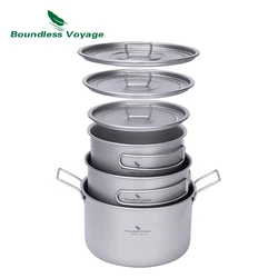 Boundless Voyage 1.2L 1.8L 2.4L Titanium Pot 0.7L Camping Kettle Cookware Outdoor Portable Stackable Ultralight Cooking Mess Kit