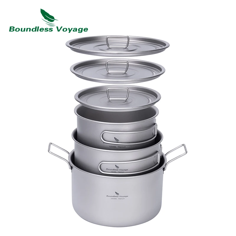 Boundless Voyage 1,2 l 1,8 l 2,4 l garnek tytanowy 0,7 l czajnik kempingowy naczynia kuchenne na zewnątrz przenośny, możliwość układania w stosy ultralekki zestaw do gotowania