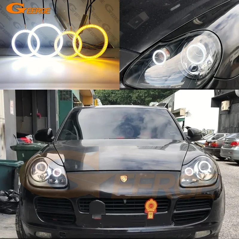 

For Porsche Cayenne 955 9PA 2002 2003 2004 2005 2006 Ultra Bright A/W Switchback DRL Turn Signal LED Angel Eyes Kit Halo Rings