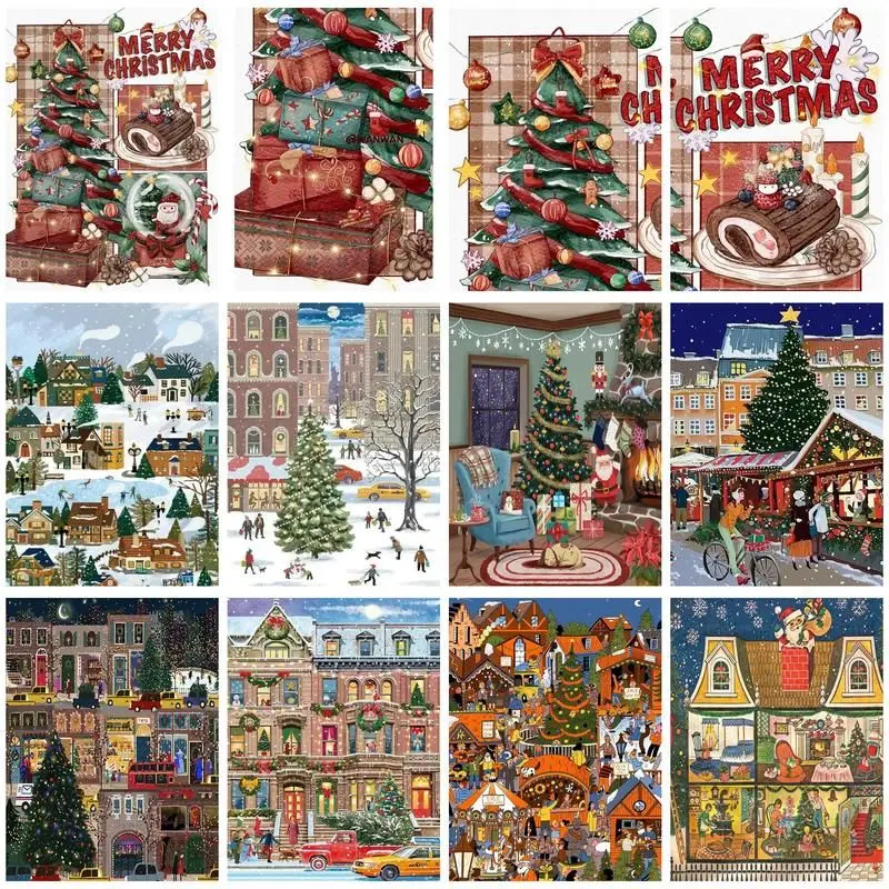 

GATYZTORY Picture By Number Christmas City Landscape Kits DIY Painting By Numbers Drawing On Canvas Home Decoration Art Gift