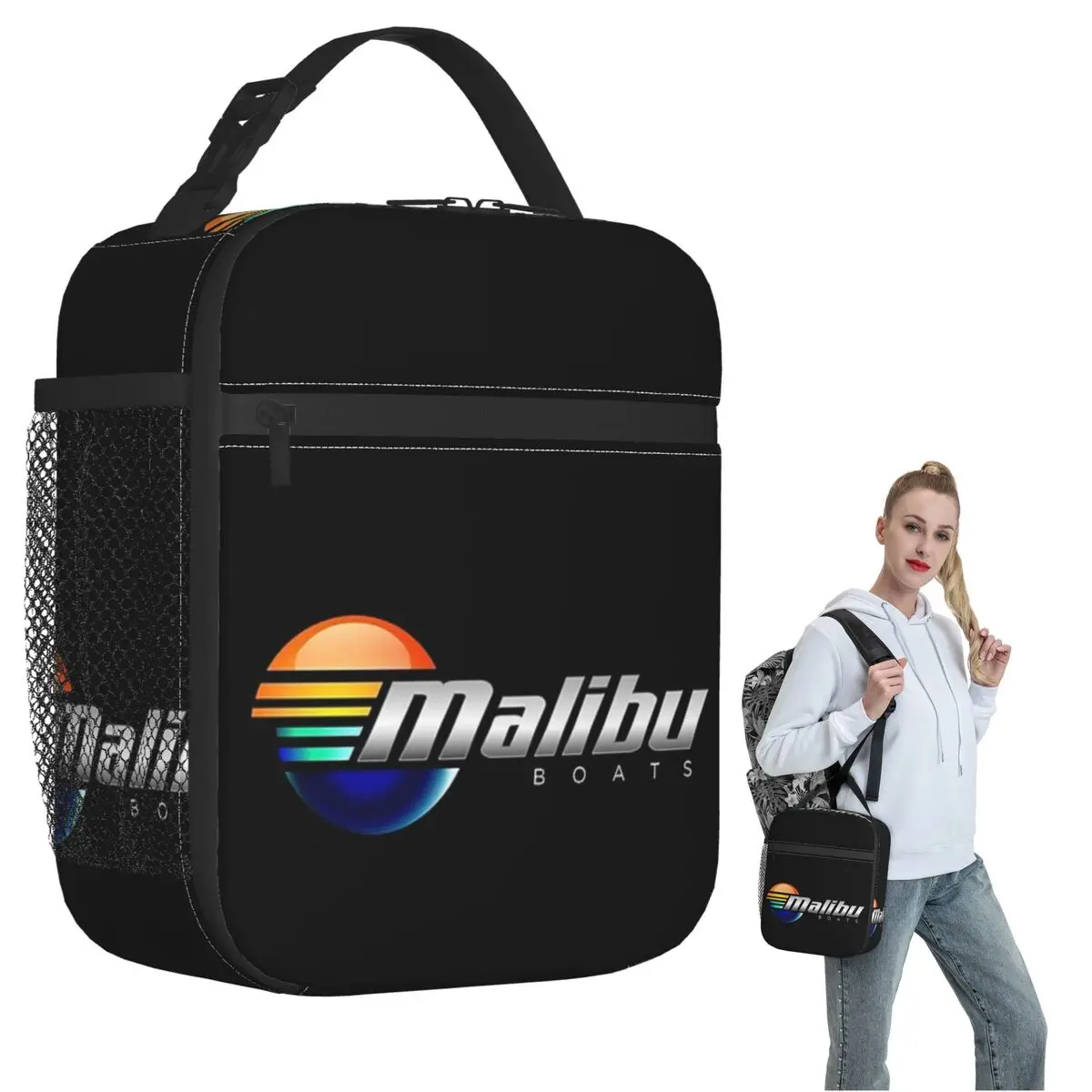 

Malibu Boats POCKET SIDE Insulated Lunch Bag for Women Children Leakproof Food Boxes Thermal Lunch Box Tote