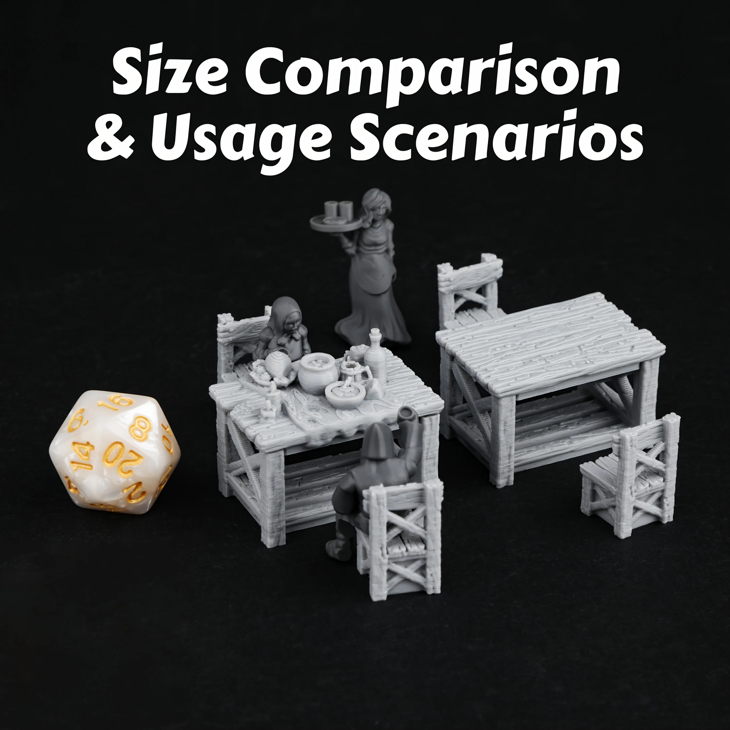 Trpg Miniature Terrain | Rustic Miniatures Dining Table Furniture Set | Rpg Role Playing Game Additions for Tabletop Fans