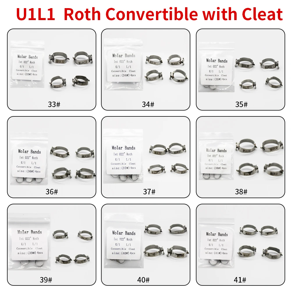 1Pack 4Pcs Molar Band With Single Orthodontic Tube Roth 022 Convertible With Cleat