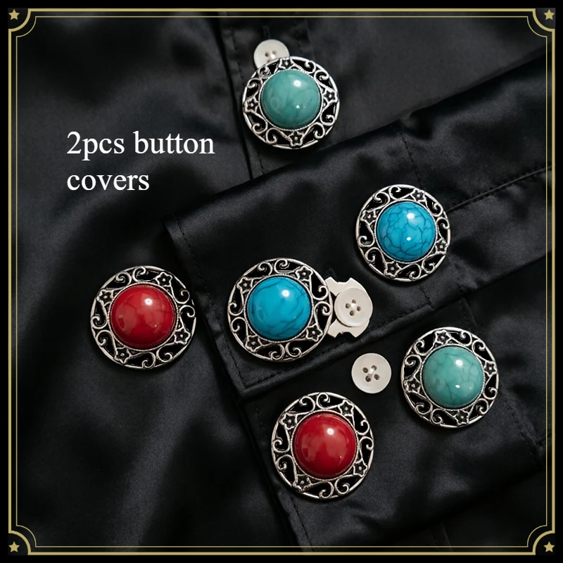 2PCS Fashion High Quality Bohemian Ethnic Style Button Covers for DIY Clothing Decorative Button Shirt Sleeve Button Decoration