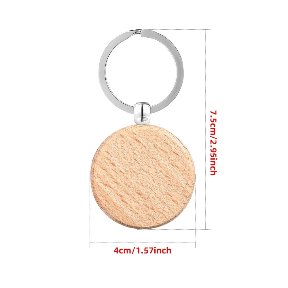 10pcs Blank Round Wood Keychains Geometric Wooden Keyrings Suitable for Laser Engraving Gift