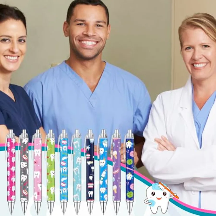 30 قطعة هدايا قلم الأسنان السائبة قابل للسحب أطباء الأسنان قلم حبر أسود مع ورقة التمرير داخل ملحقات مساعد الأسنان