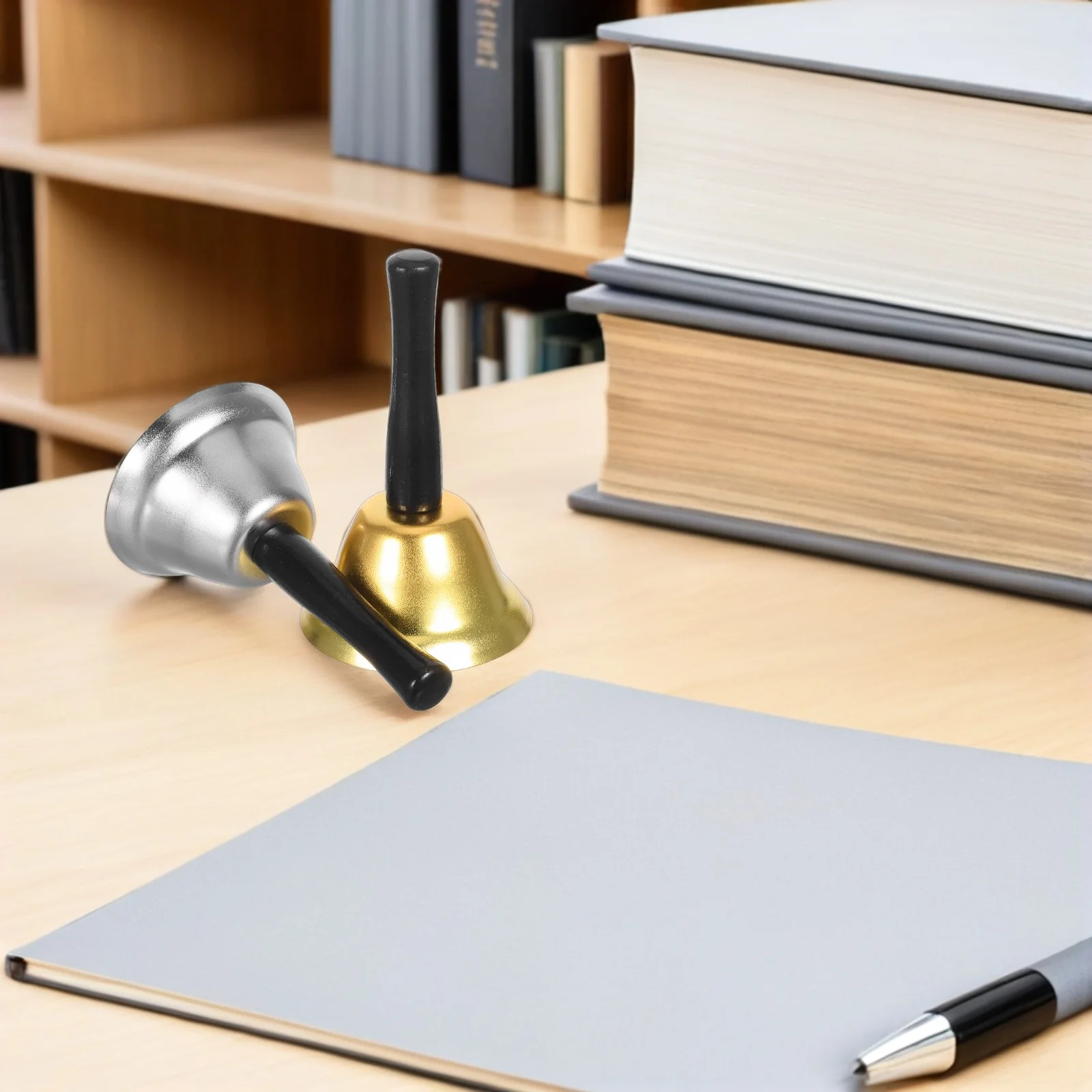 2 قطعة 7.5 سنتيمتر جرس اليد مصنوع من الحديد المصقول قبضة مريحة مقبض خشبي أسود طويل لكبار العناية بالمعاقين استخدام عيد الميلاد #4