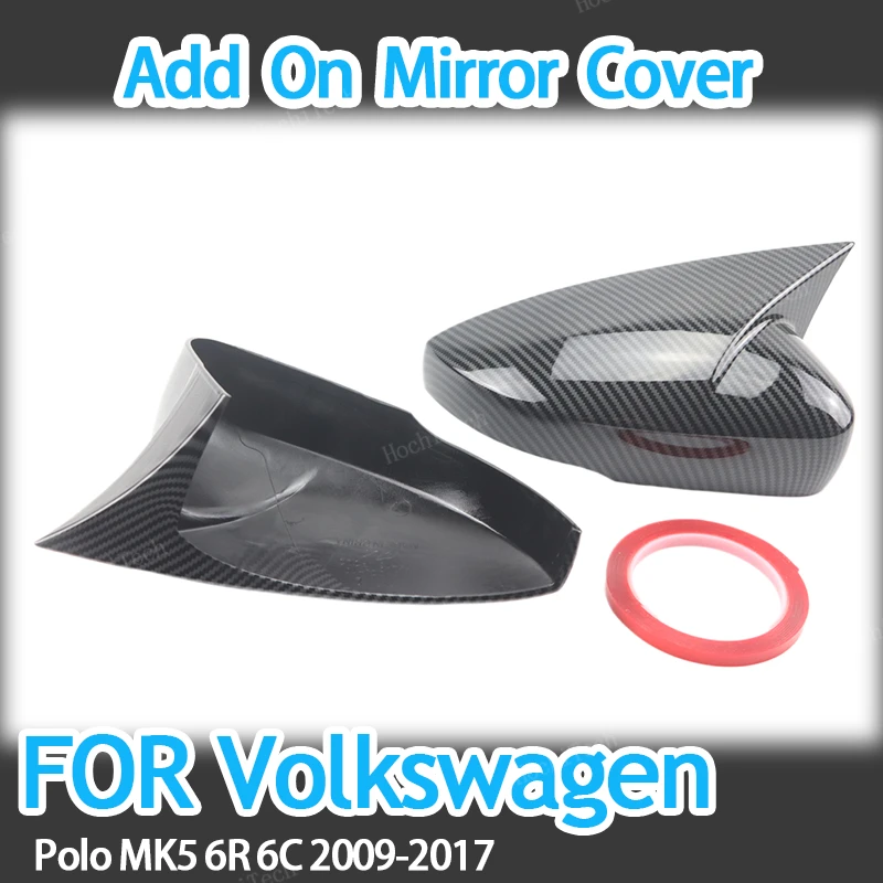 

Glossy Black sticker Rearview Side Mirror Covers Cap For Volkswagen VW Polo MK5 6R 6C 2009-2017 horn shape Carbon Fiber Pattern