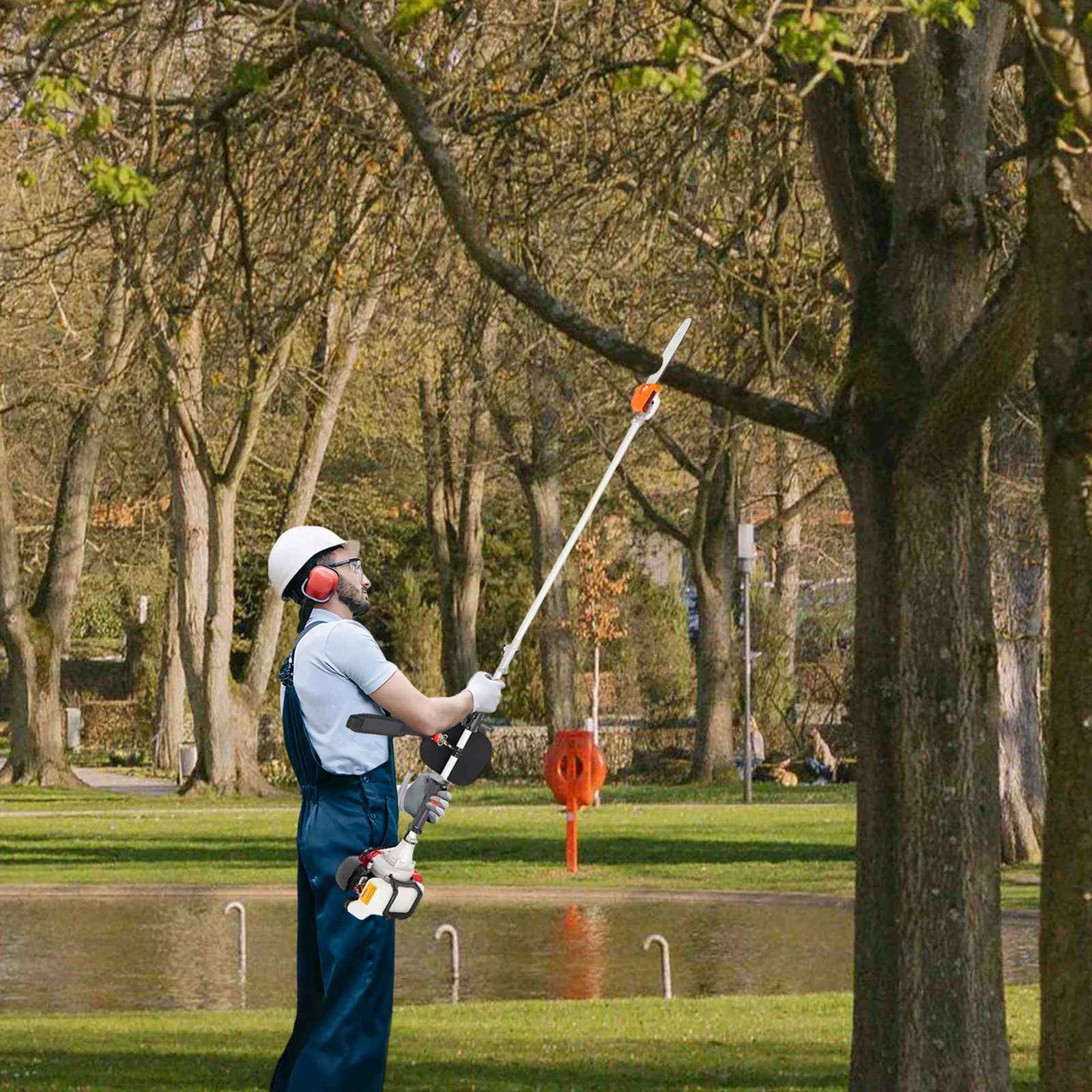 

12-дюймовая высокоэффективная бензиновая пила 43CC, выдвижная цепная пила с длинной обрезкой, 1,25 кВт, 2-тактный двигатель для сада