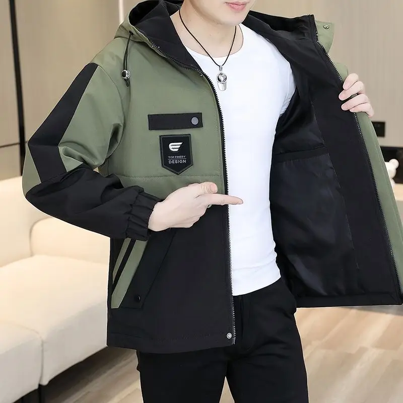 

Spring and Autumn Men's Trendy Hooded Workshop All-match Jacket Casual Thin Loose Jacket