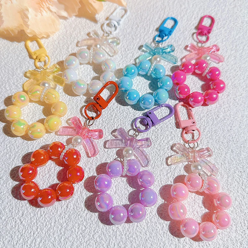 

Candy Bows Lanyard Anti-Lost Beaded Bracelet For Mobile Phone Case Wrist Strap Car Keychain Cute Phone Charm