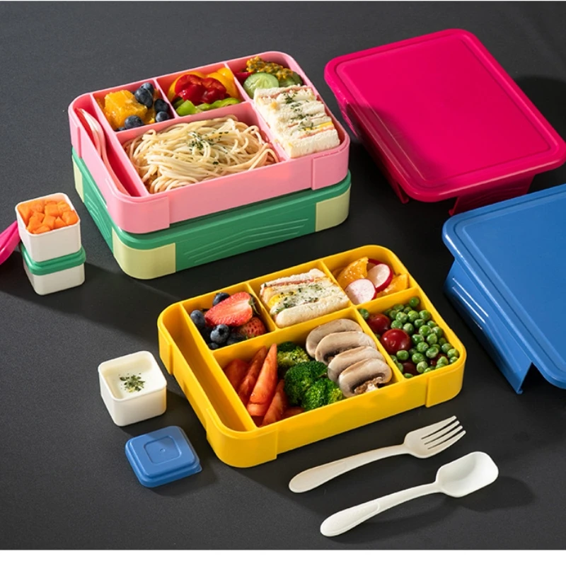 

Sealed Lunch Box Divider Bento Box with Cutlery and Seasoning Box Microwavable for Student Office Worker Creative