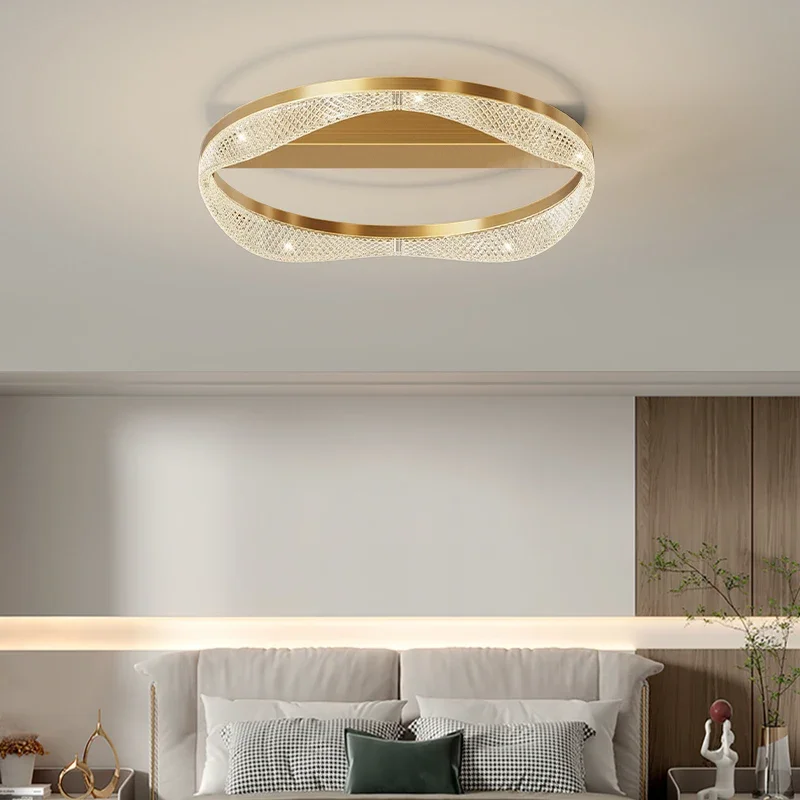 الشمال النحاس Led مصباح السقف أضواء لغرفة المعيشة غرفة نوم بهو النحاس الحديثة الحد الأدنى حلقة Led ثريا تركب بالسقف ضوء