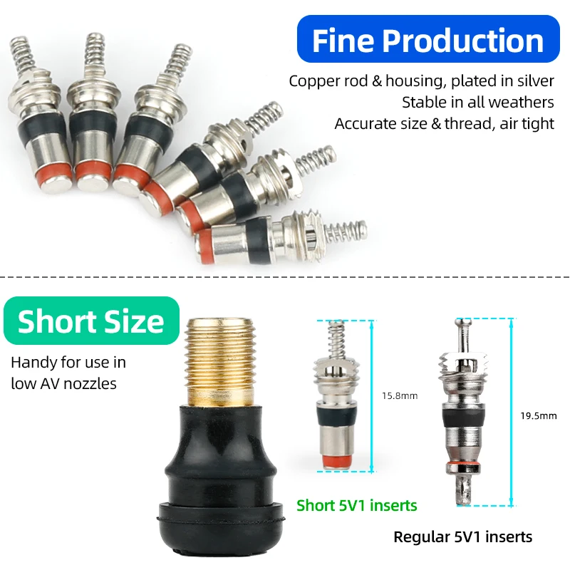 10pcs 5V1 threaded AV Schrader Valve Core Balance Bike Scooter Bicycle Flat Bottom Nozzle Replacement Removal Tool Optional view 2