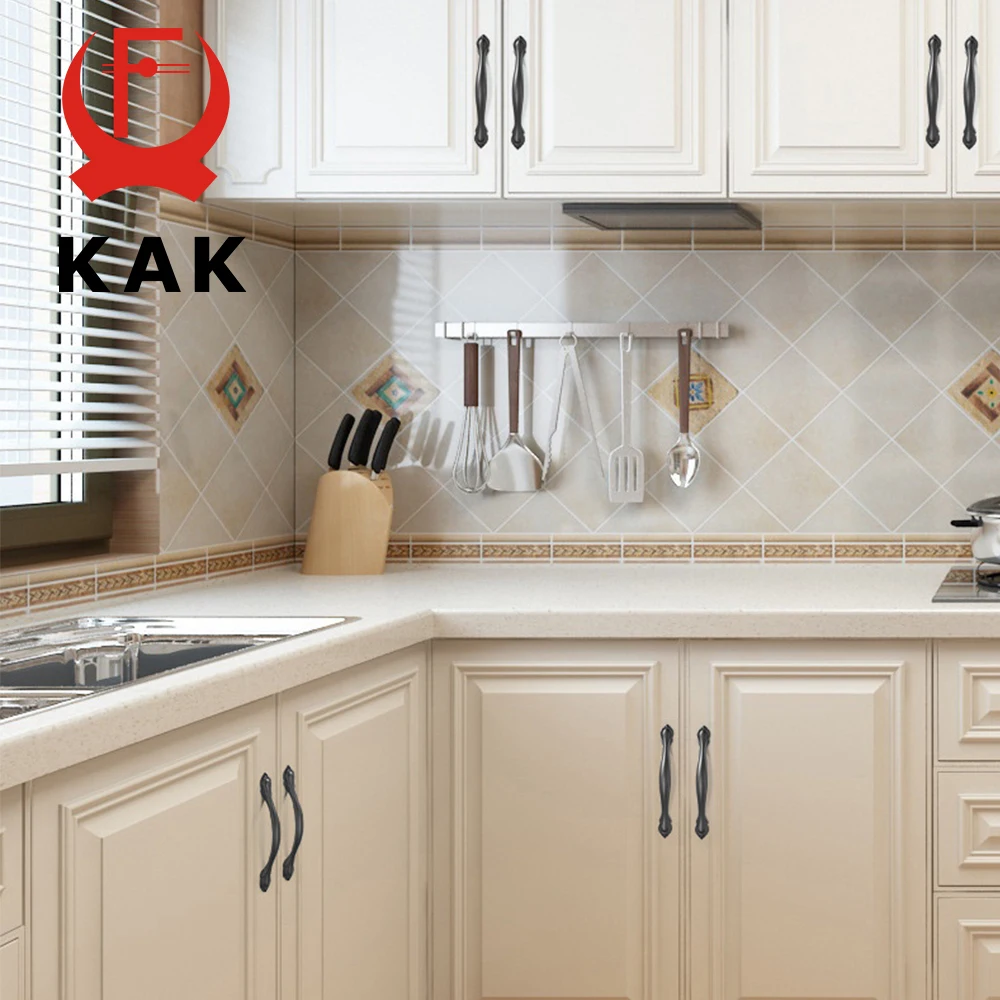 KAK American Style Black Aluminum Alloy Cabinet Knobs and Handles Wardrobe Door Handles Pulls Drawer Knob Furniture Handles