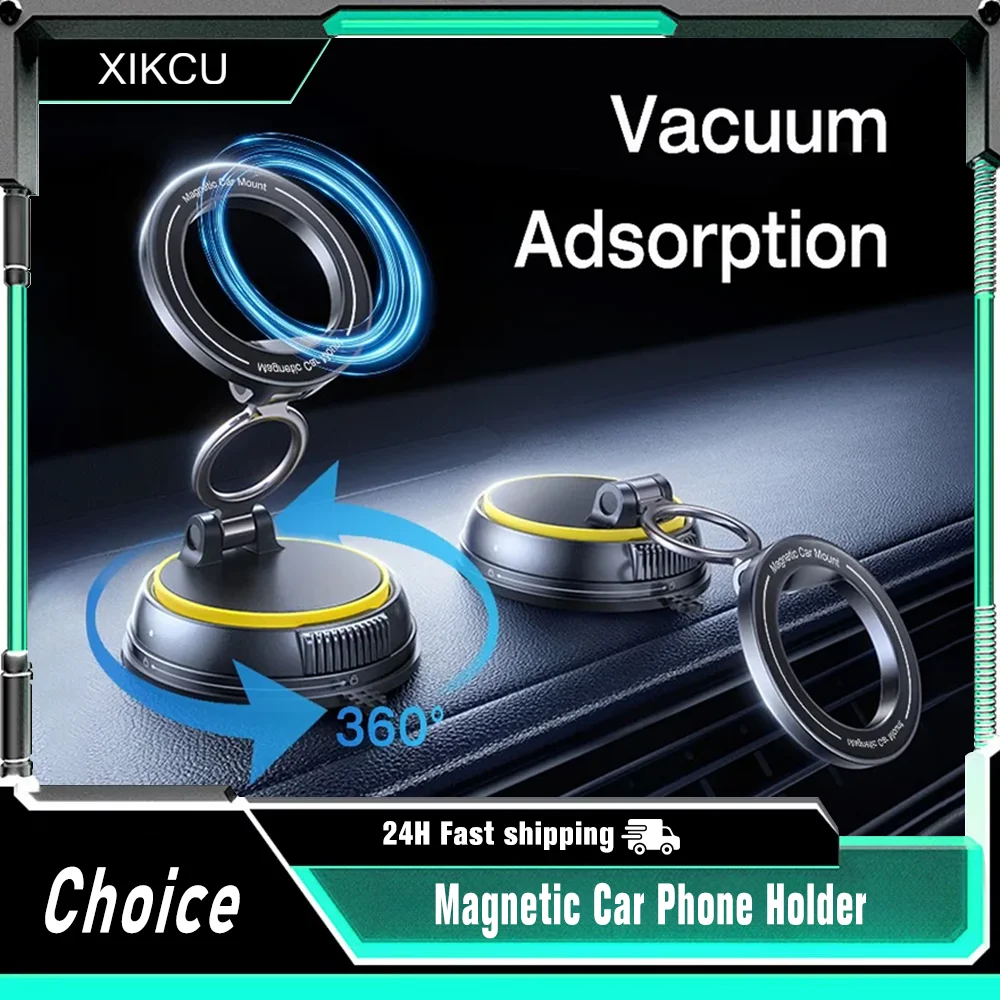 

Магнитный автомобильный держатель для телефона, вакуумная подставка на присоске 360° ° Вращающееся магнитное крепление для iPhone 12-17, вакуумный кронштейн для телефона в тренажерном зале/вождении