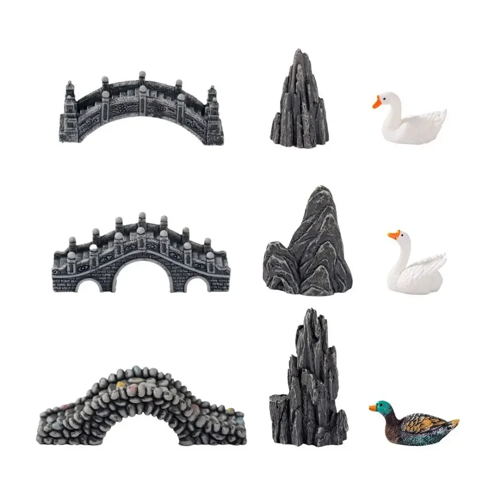 1 Pc Lifelike Mini Rockery Pavilion Bridge Resin Goose Micro Landscape Outdoor Fairy Garden Aquarium Decoration Crafts