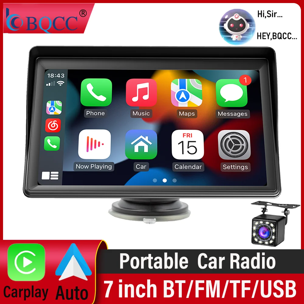 

BQCC 7'' Portable MP5 Car Player Wireless CarPlay Android Auto MirrorLink Rear View Camera Bluetooth Multimedia Smart Car Radio