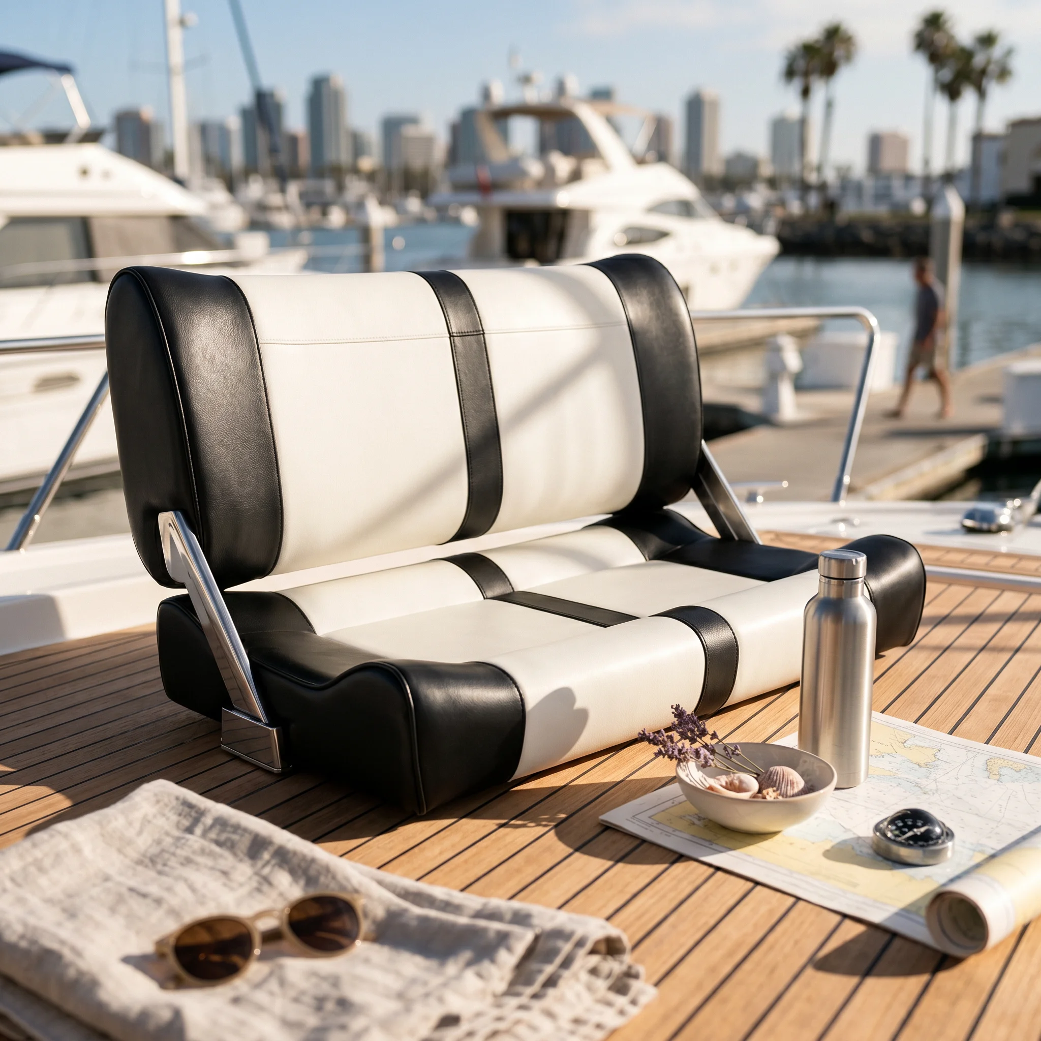 Two-Person Boat Seat Cushioned Boat Bench Seat Marine Seating Long-Lasting Furniture Weather-Resistant for Deck, Speedboat