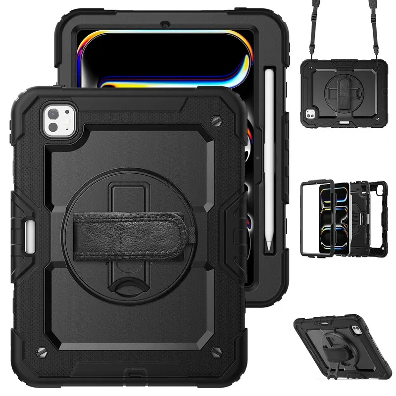 

Portable Military iPad Case - Adjustable Shoulder Strap for Pro 11" M4, Shockproof Silicone & Kickstand