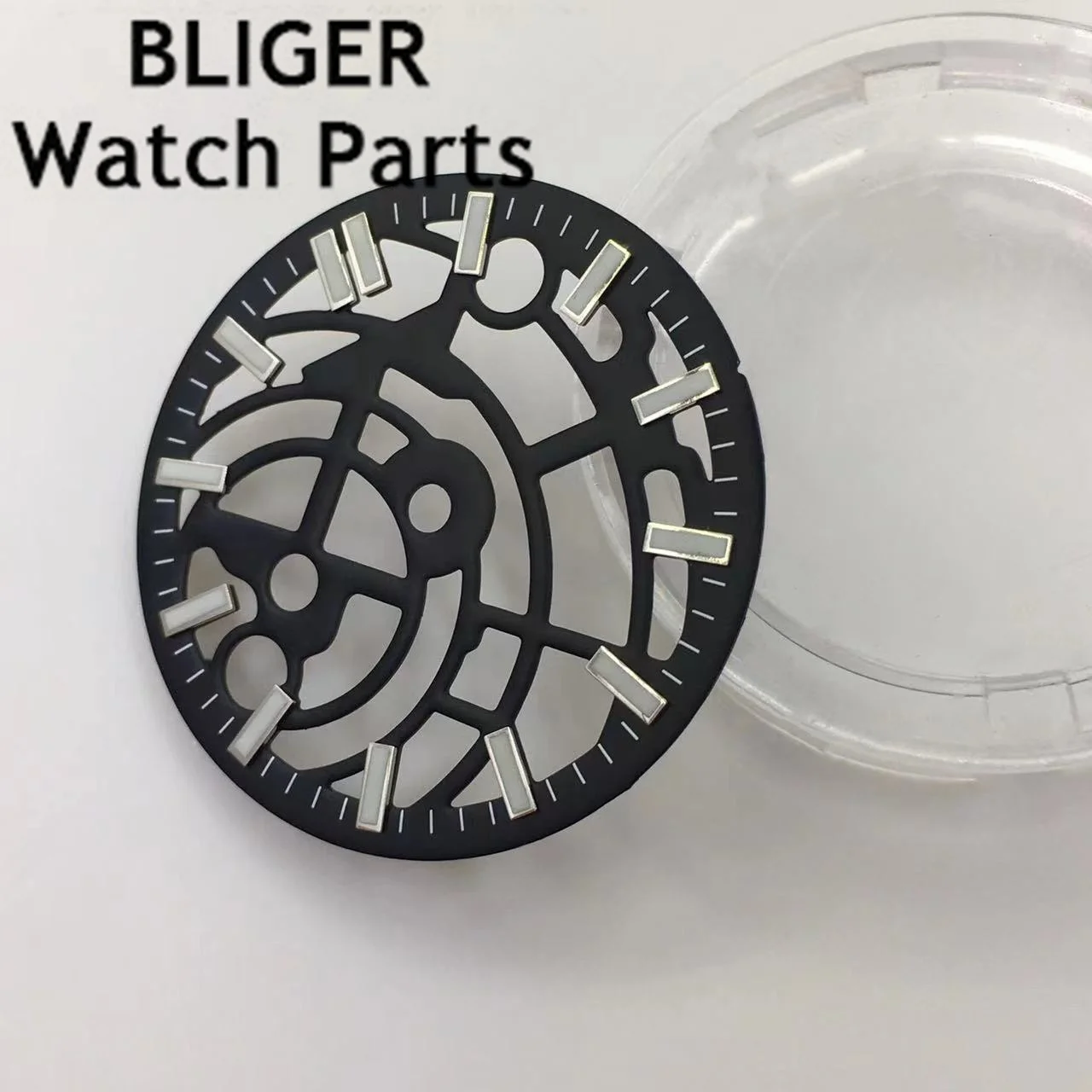 BLIGER 28 ملم أسود أزرق أخضر أبيض قرص ساعة مضيئة تناسب حركة NH70