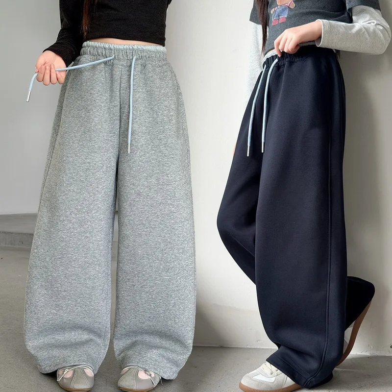 Girls Spring Autumn Casual Sports Casual Trousers For Children Curved Pants Kids Fashion High Waist Loose Sweatpants Trackpants
