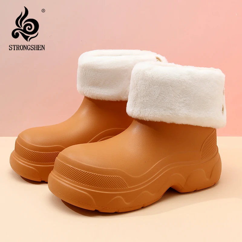 

Winter Woman Warm Rain Boots Rubber Boots Female Warmed Galoshes With Fur Ankle Non Slip Waterproof Garden Water Boots Footwear