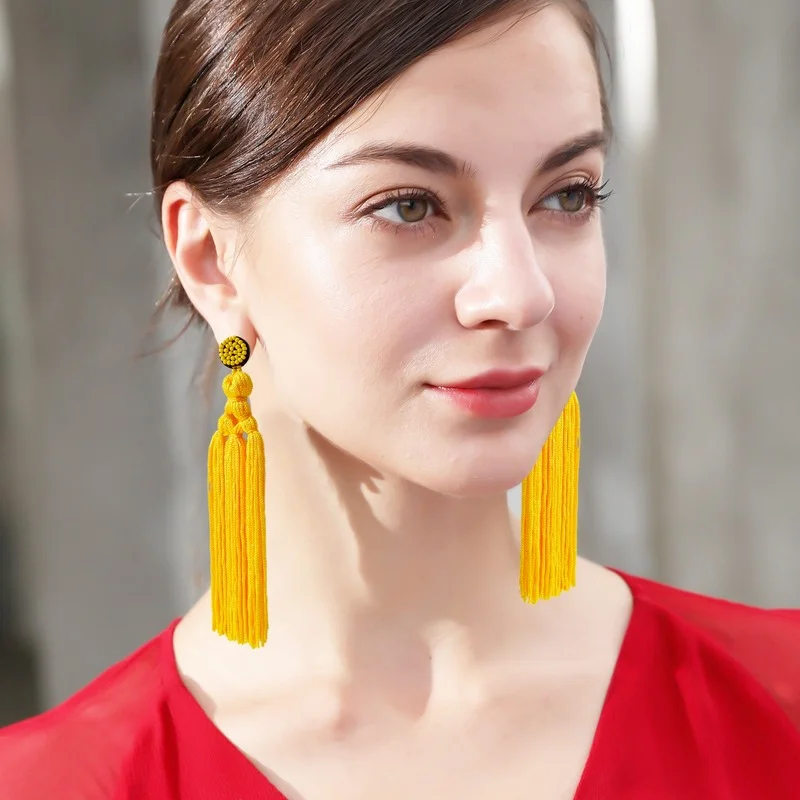 Wholesale Ethnic Style Hand-woven Tassel Earrings Women\'s European and American Fashion Rice Beads Rope Long Earrings Jewelry