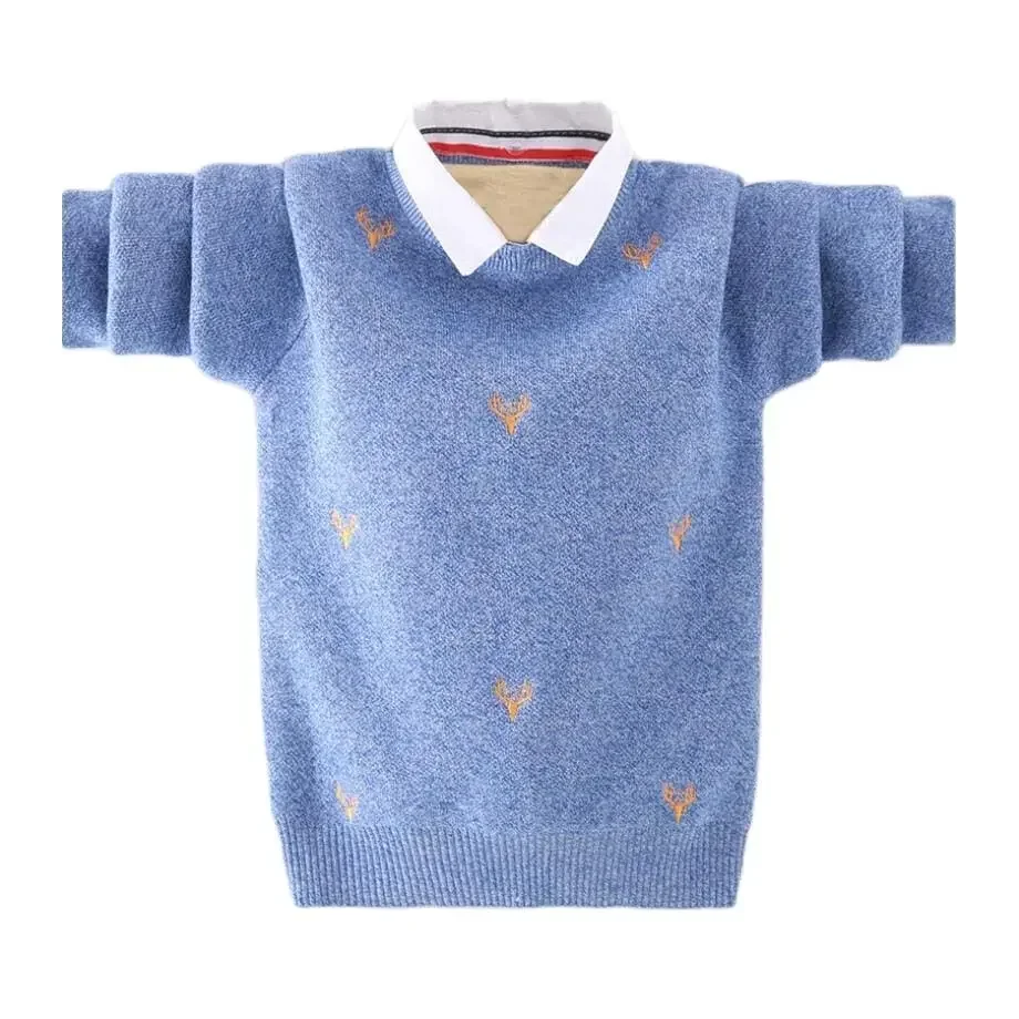 big boys pure cotton sweaters 4-16T kids warm jacket baby boys pullovers long sleeve knitted sweaters with shirt collar outfit