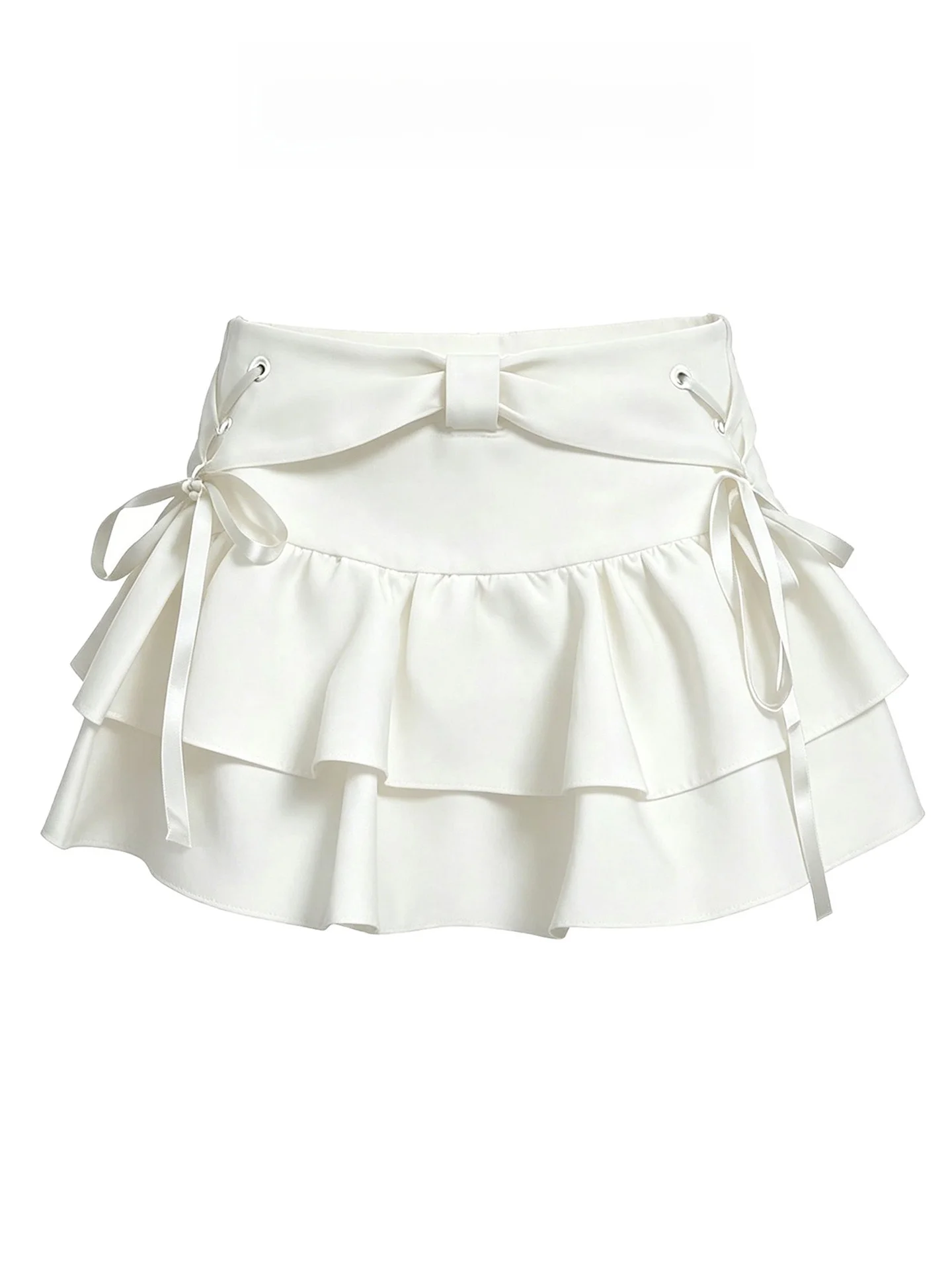 White A-Line Short Skirt with Bow Design Breathable Comfortable Baking Cake Skirt for Women Summer Fashion High Waist Pleated