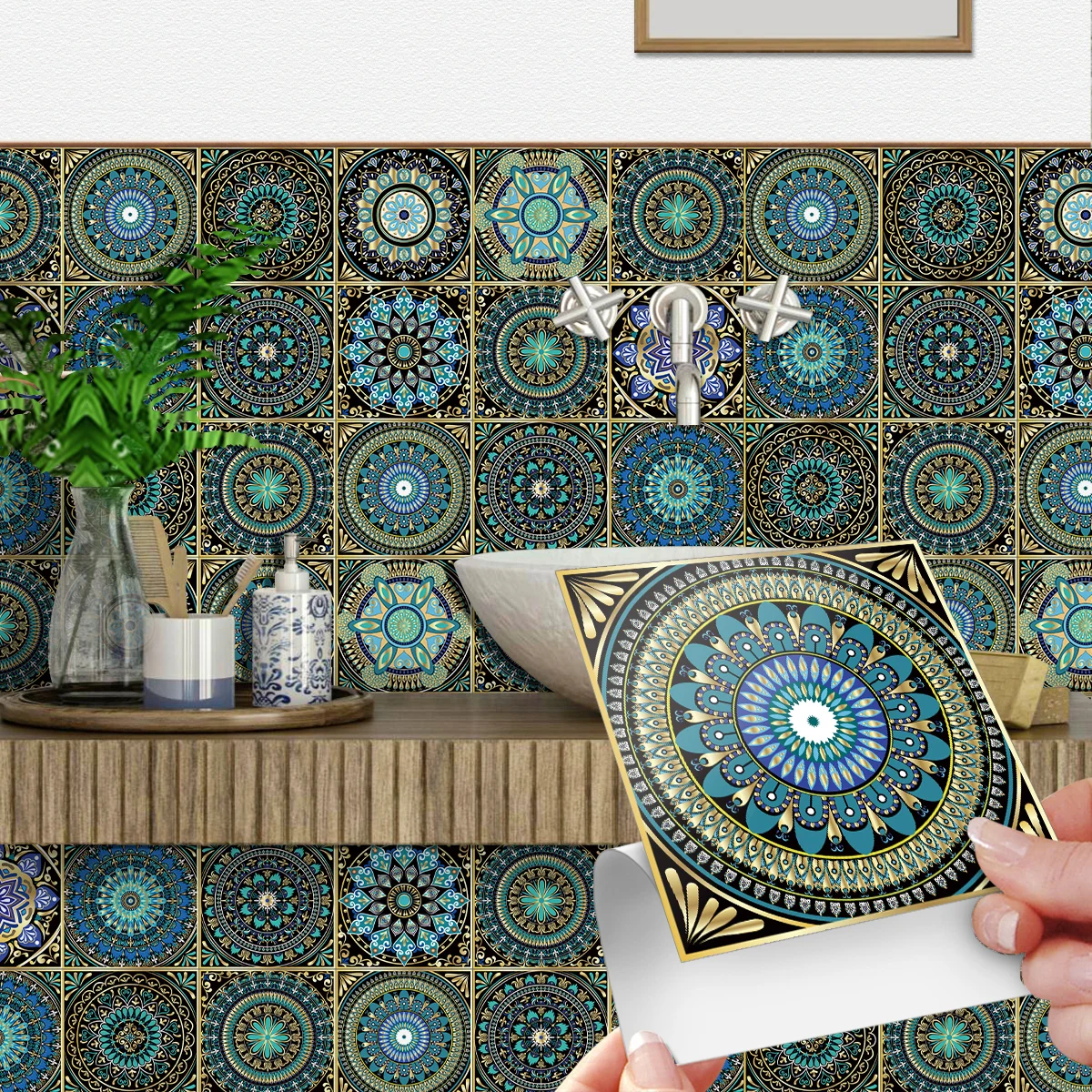 

10pcs Crystal Mandala Self-Adhesive Pvc Wall Sticker Peel And Stick Waterproof Kitchen Bathroom Wallpaper Living Room Wall Decor