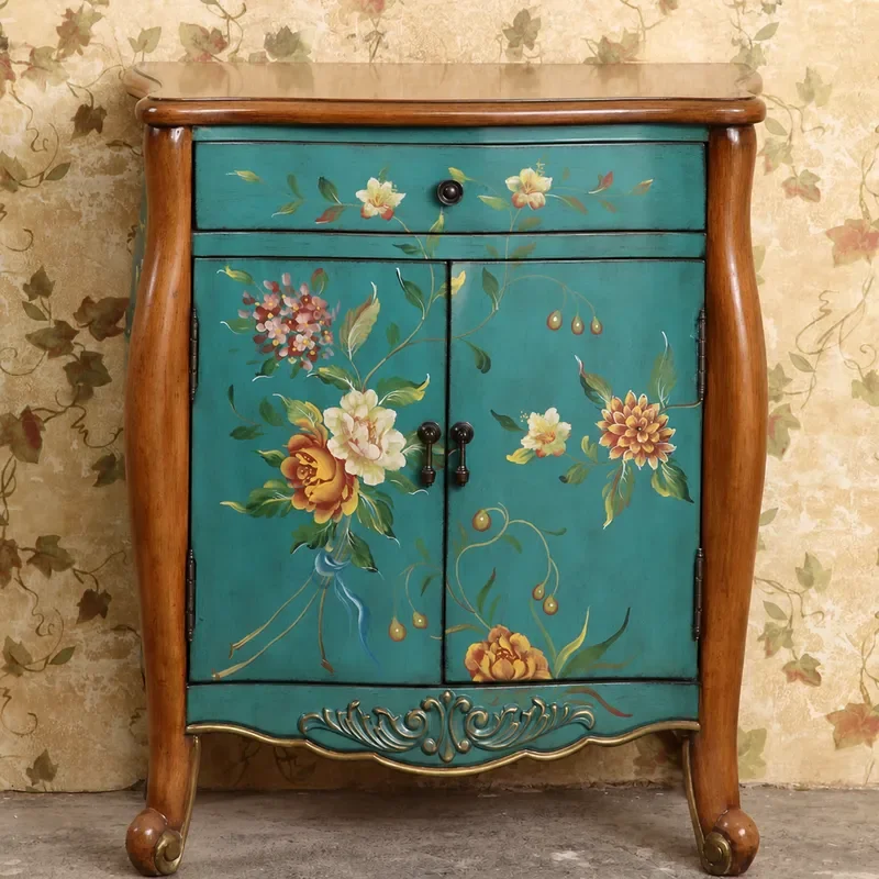 Retro Painted Entrance Side Cabinet Storage Locker for Small Apartment Living Room French Style Furniture