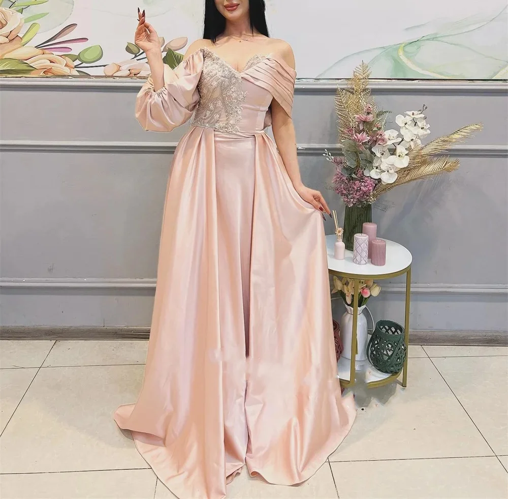 Customized Elegant Long Beads Evening Dresses for Special Occasions Satin V-Neck Arabia Dubai Women Gala Prom Party Gowns 2025