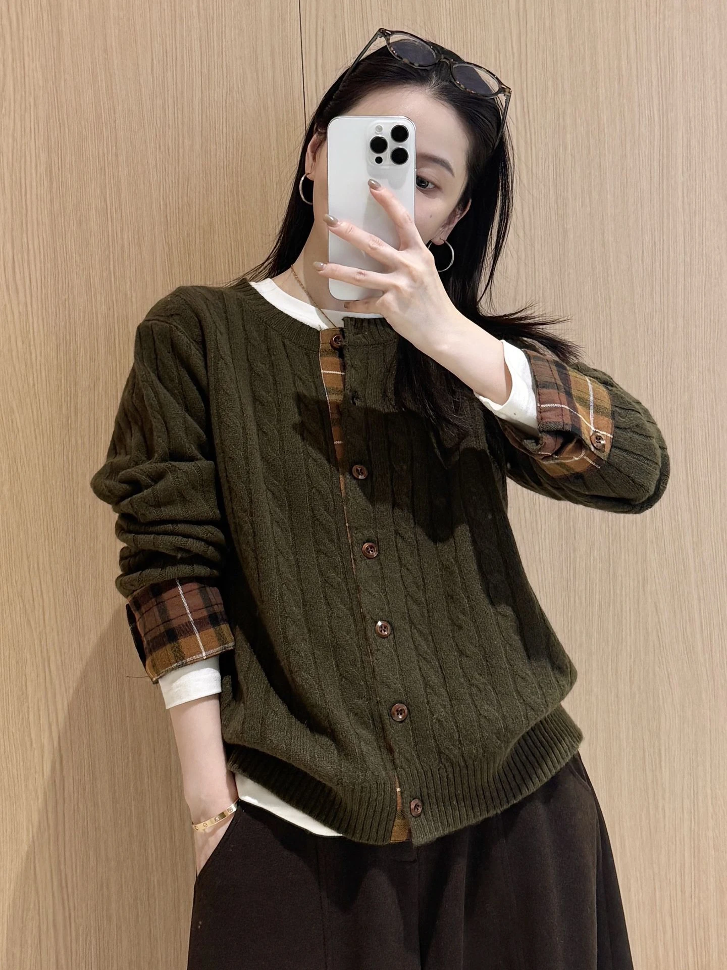 

Ретро-кардиган в корейском стиле с длинными рукавами, вязаный, с открытым передом, женский, осенне-зимний, в клетку, с эффектом пэчворк, свободный свитер-жакет, стандартный крой