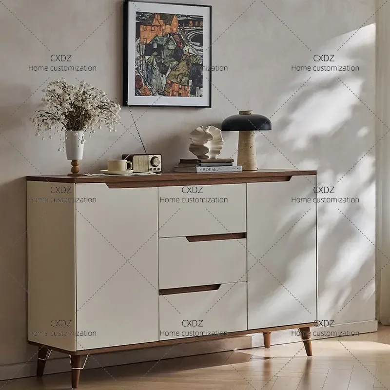 Walnut Grain Solid Wood Dining Side Cabinet Integrated Against Wall Modern Simple Bright Paint Storage Nordic Household
