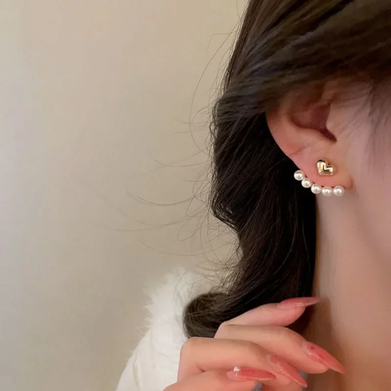 New 2024 Korean Fashion Heart Pearl Dangle Earrings for Women Luxury Wedding Jewelry Accessories for Women Gift Pendientes Mujer