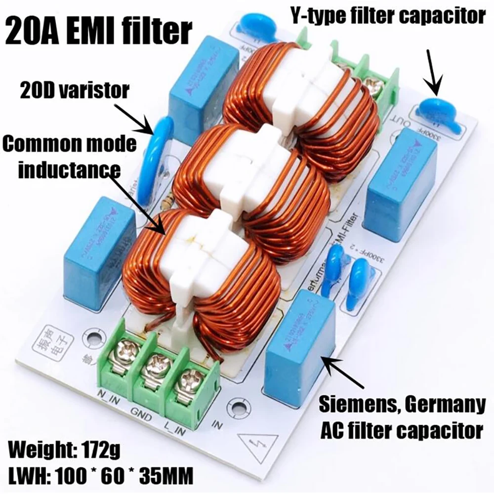 15A 20A AC EMI Electromagnetic Interference Power Filter 110V 220V 4-Stage EMC High Frequency Power Filtering f/ Audio Amplifier