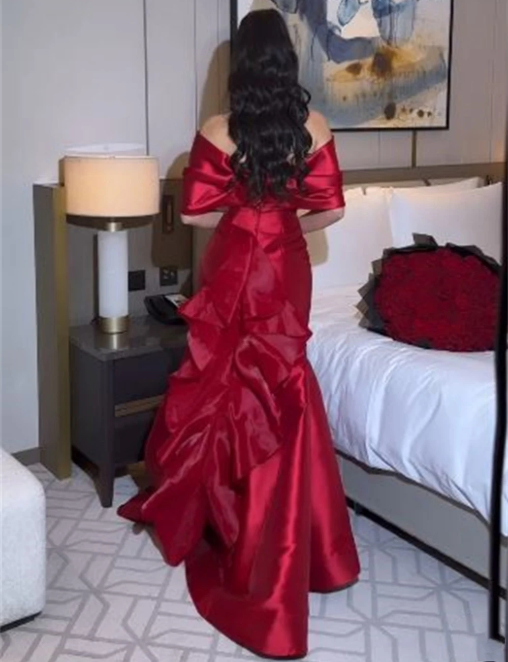 Customized Satin Sequined Beading Ruched Clubbing A-line Off-the-shoulder Bespoke Occasion Gown Long Dresses